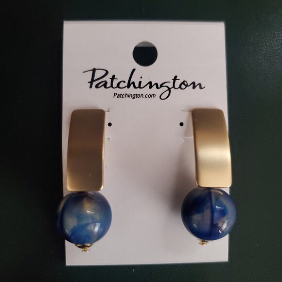 Patchington Iridescent Bead Drop Earrings Matte Gold Tone Navy Beads Drop NWT - Picture 7 of 7